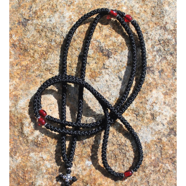 300 Knot Satin Prayer Rope with Tassel - red beads