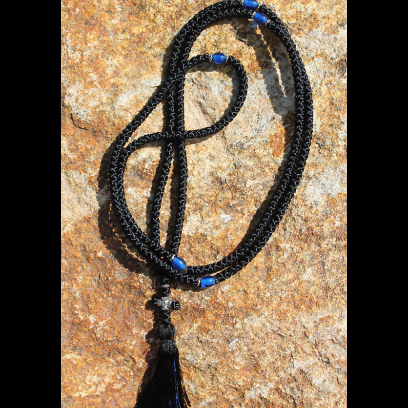 300 Knot Satin Prayer Rope with Tassel - blue beads