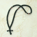 100-knot Greek with Accents - Satin with Garnet Beads